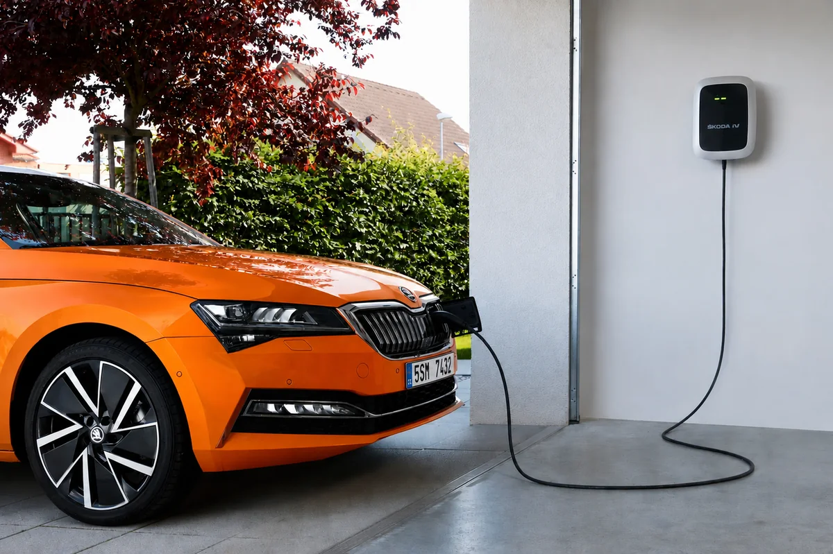 Nabíječka pro elektromobil (wallbox) na zdi garáže